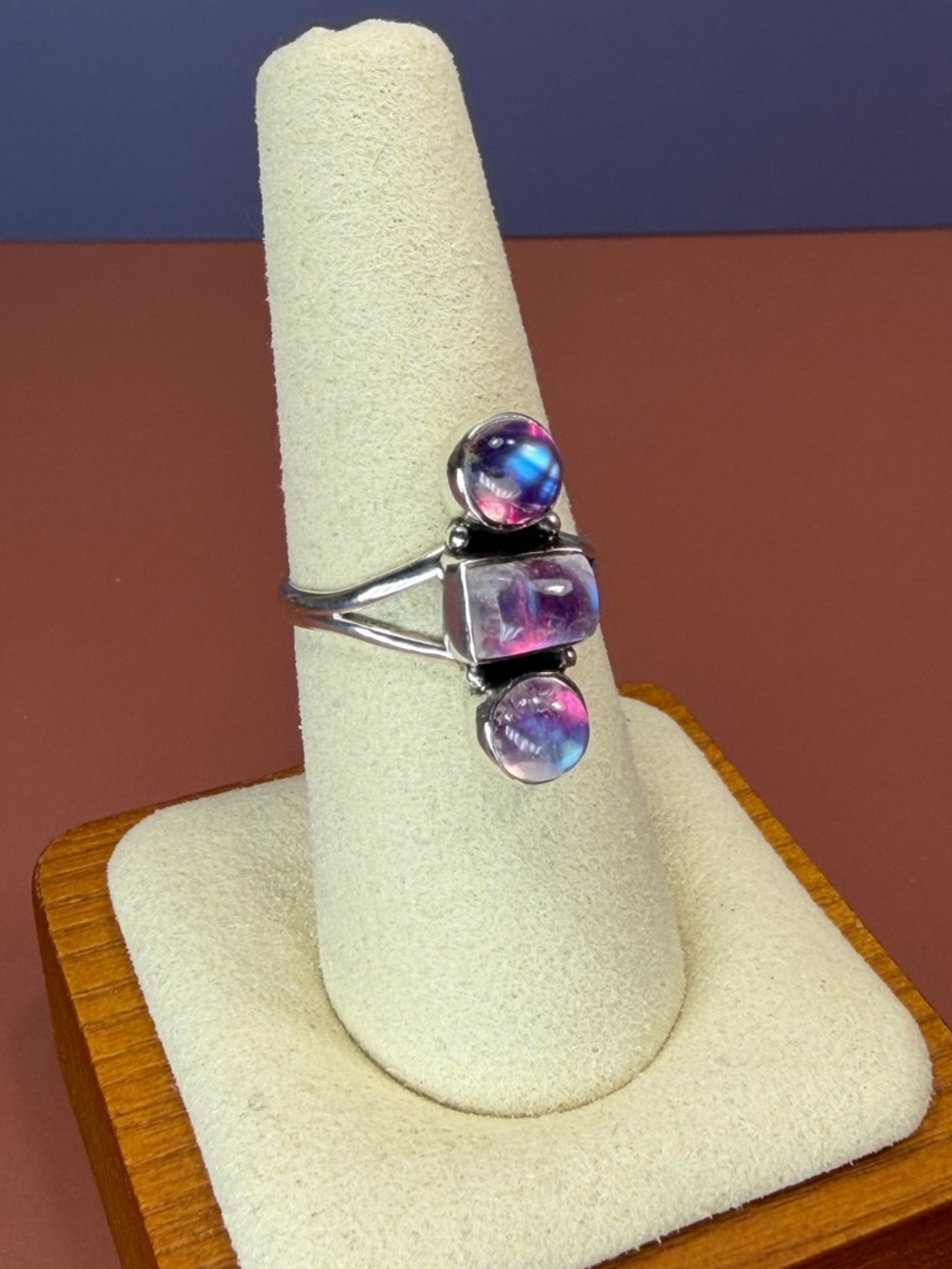 925 Sterling Silver Triple Pink Moonstone Ring